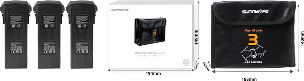 SunnyLife dėklo dėklas Dji Mavic 3 ugniai atsparus / 3 akumuliatoriams / M3-dc106-3