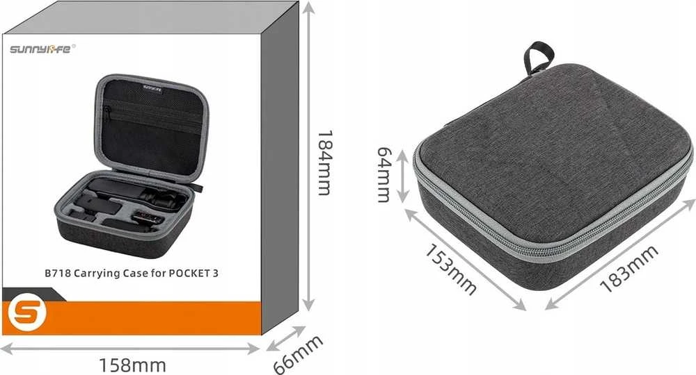 SunnyLife kietas dėklas nešiojamasis dėklas, lagaminas, skirtas DJI Osmo Pocket 3 + priedai / Op3-b718-d