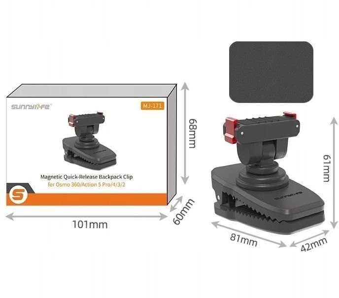 SunnyLife Klips Laikiklis Mocowanie Na Magnes Szelki Do Dji Osmo 360 / Action 5 Pro / 4 / 3 / 2 / Mj-171-d