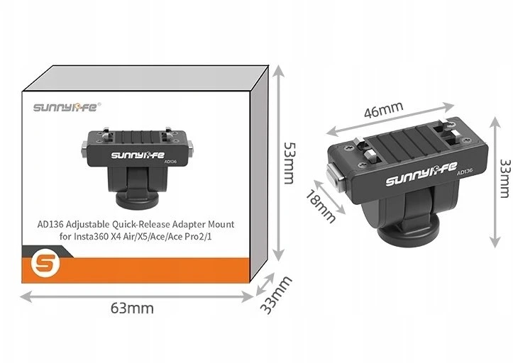SunnyLife Laikiklis Greito sujungimo magnetas ant sriegio 1/4'''' Insta360 X4 Air X5 Ace Pro 2 / Ad136-d