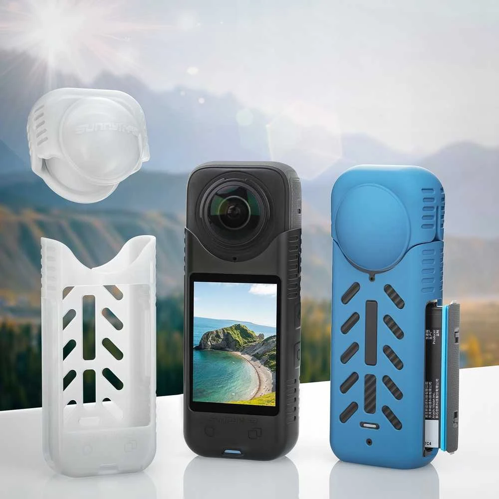 SunnyLife objektyvo dangtelis + silikono korpuso dangtelio apsauga, skirta Insta360 X4 / X 4 / X4-bht818-tr Baltas