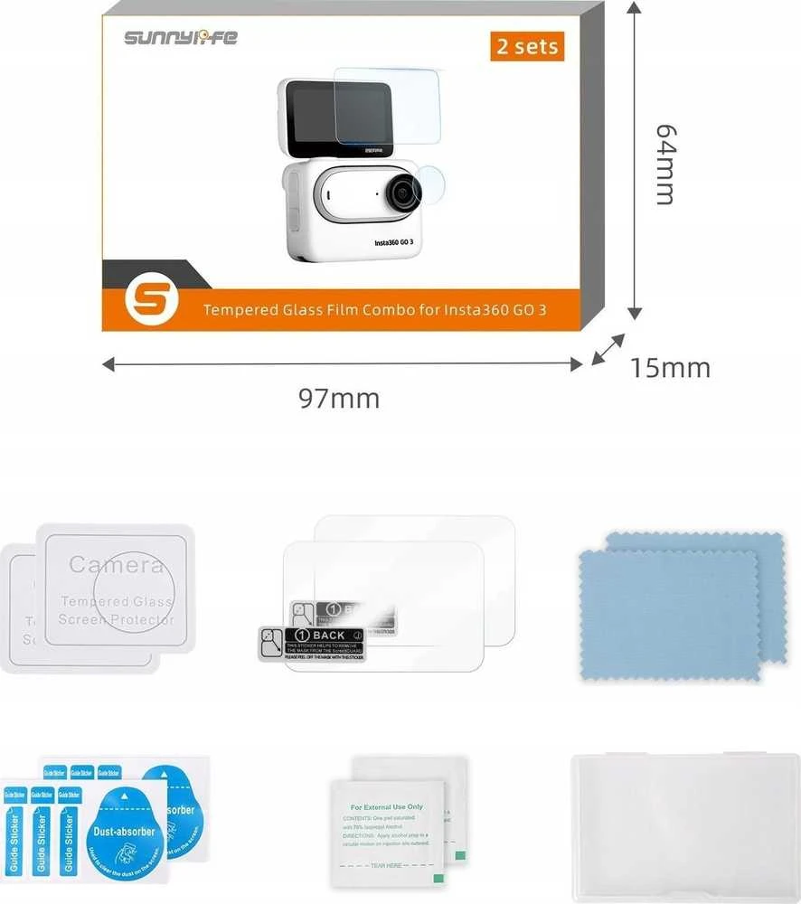SunnyLife Szkło Osłona Na Obiektyw + Ekran 2w1 Do Insta360 Go 3 I Action Pod / Ist-bhm587-2