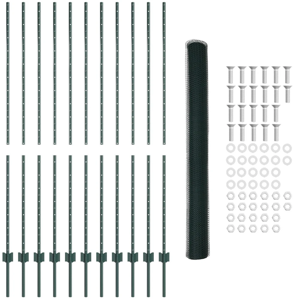 Hexagonal Fence with Post 25 x 1,6 m PVC dengtas plienas Žalia