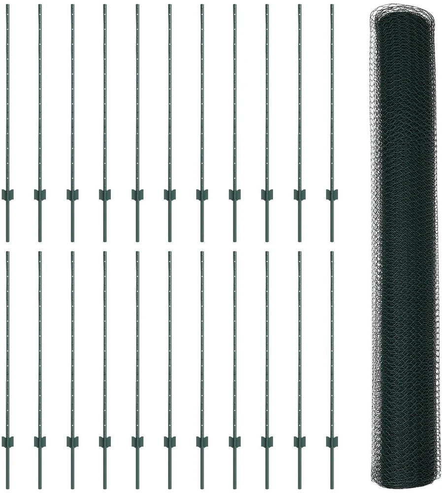Hexagonal Fence with Post 50 x 1,2 m PVC dengtas plienas Žalia