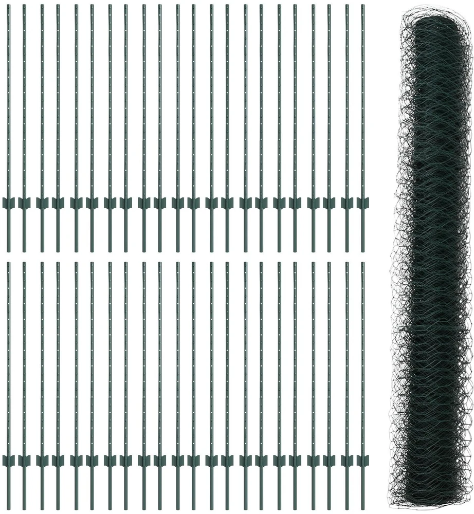 Hexagonal Fence with Post 100 x 1,2 m PVC dengtas plienas Žalia