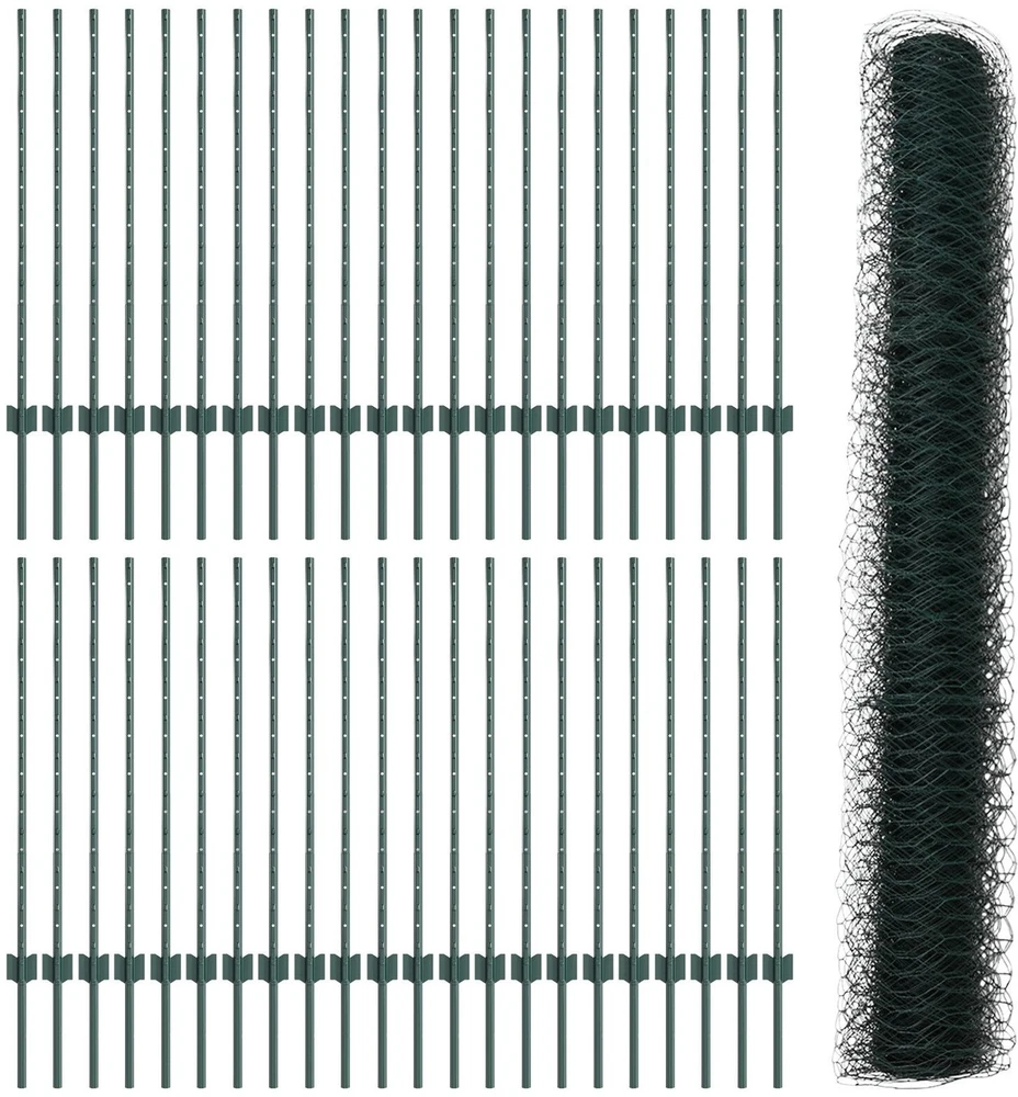 Hexagonal Fence with Post 100 x 1 m PVC dengtas plienas Žalia