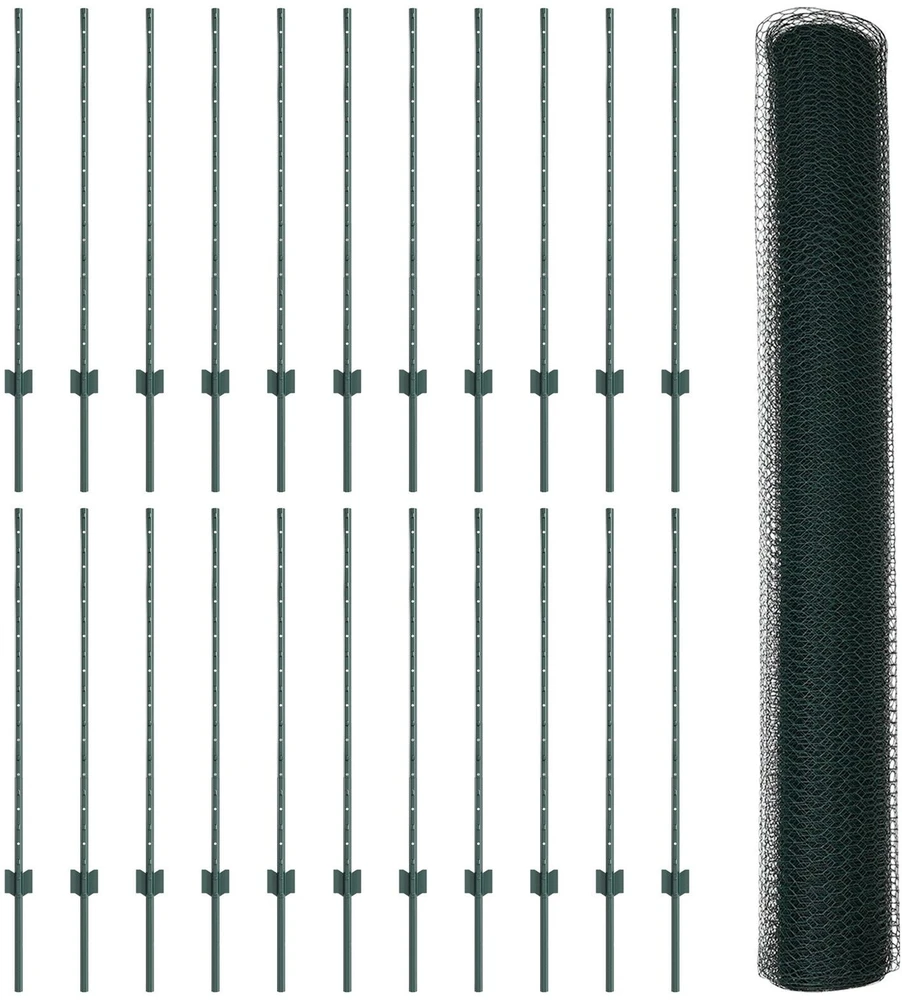 Hexagonal Fence with Post 50 x 1 m PVC dengtas plienas Žalia