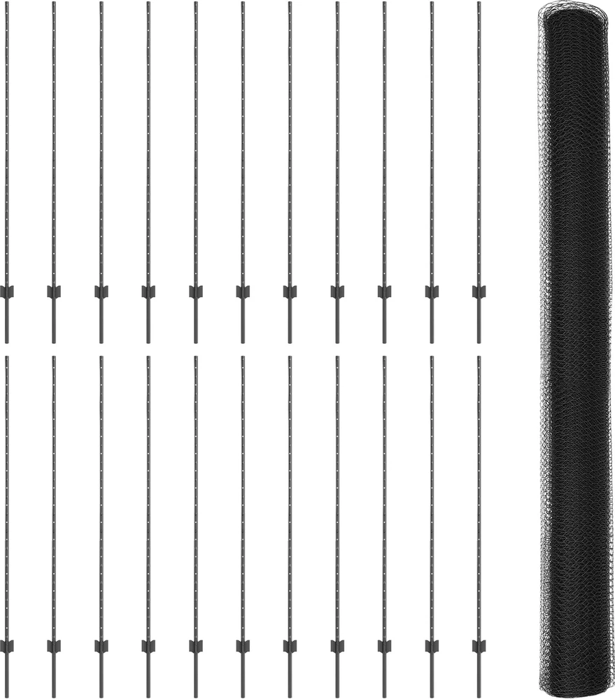 Hexagonal Fence with Post 50 x 1,5 m PVC dengtas plienas Pilka