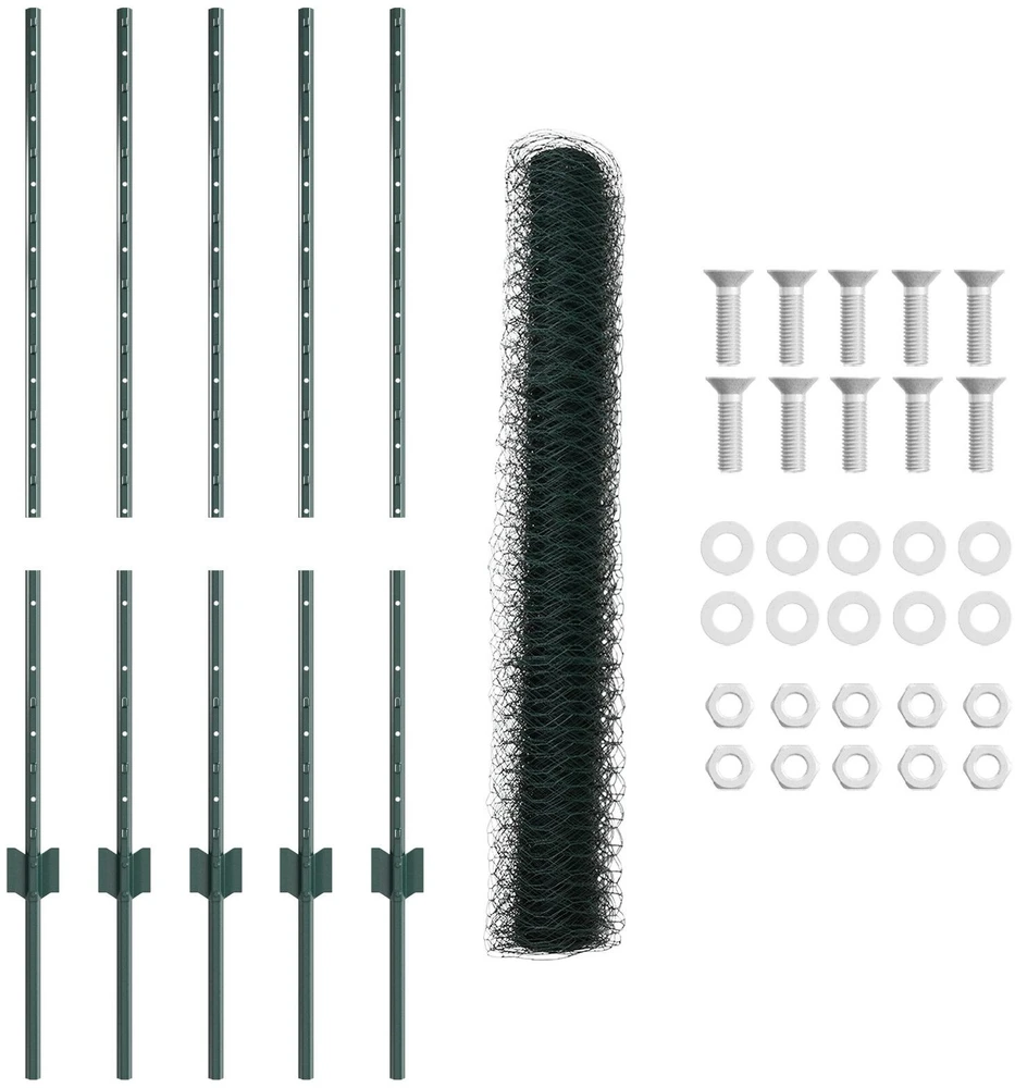 Hexagonal Fence with Post 10 x 1 m PVC dengtas plienas Žalia