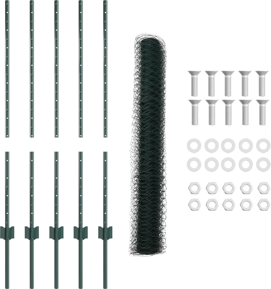 Hexagonal Fence with Post 10 x 1 m PVC dengtas plienas Žalia