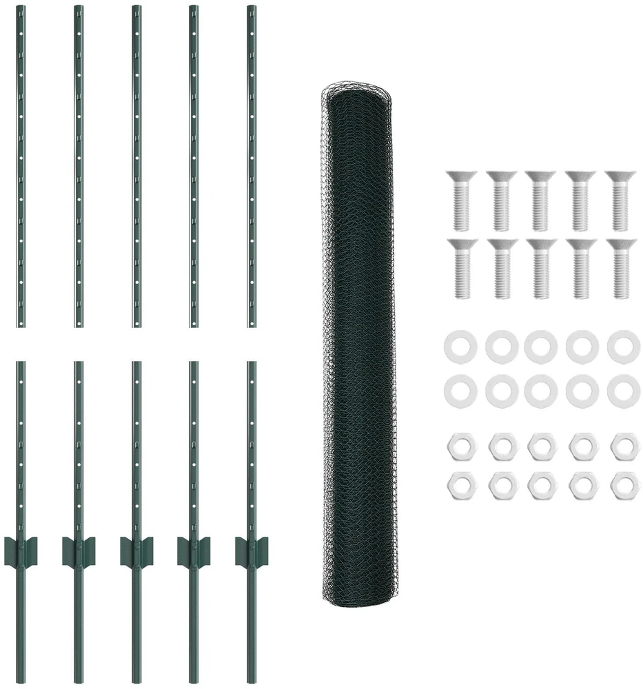 Hexagonal Fence with Post 10 x 1 m PVC dengtas plienas Žalia