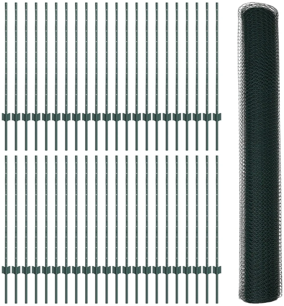 Hexagonal Fence with Post 100 x 1 m PVC dengtas plienas Žalia