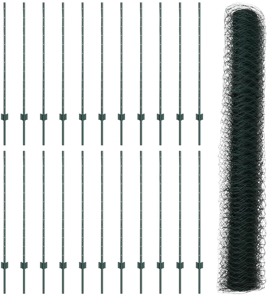 Hexagonal Fence with Post 50 x 1,2 m PVC dengtas plienas Žalia
