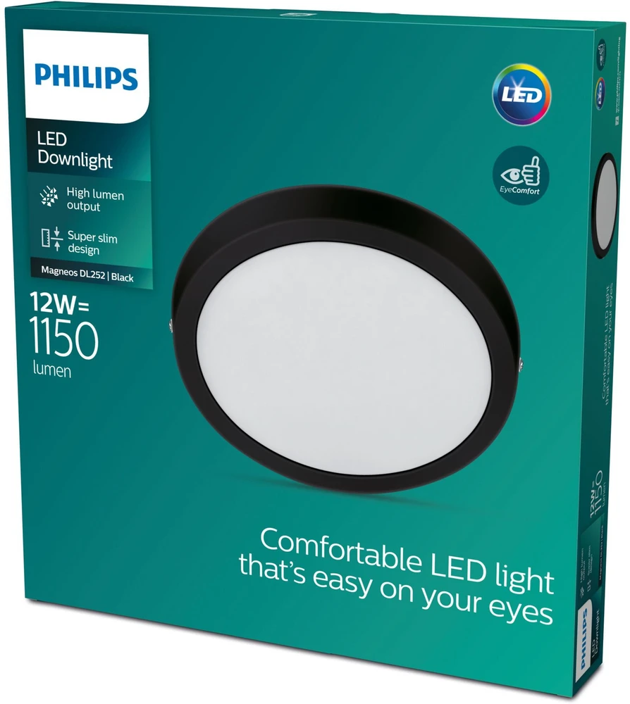 Sieninis šviestuvas Philips 12W LED lubinis šviestuvas MAGNEOS, juodas, 2700K