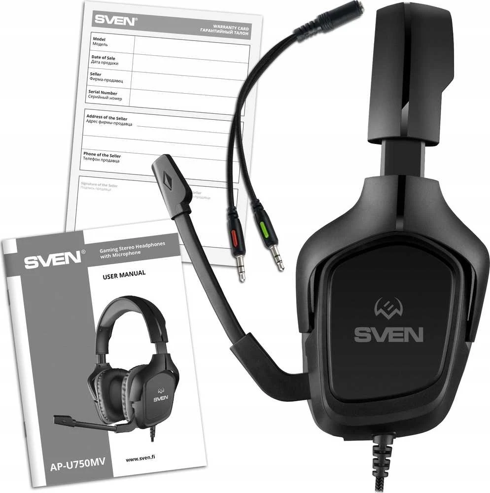 Sven Žaidimų ausinės su mikrofonu AP-U750MV, juodas (USB, RGB)