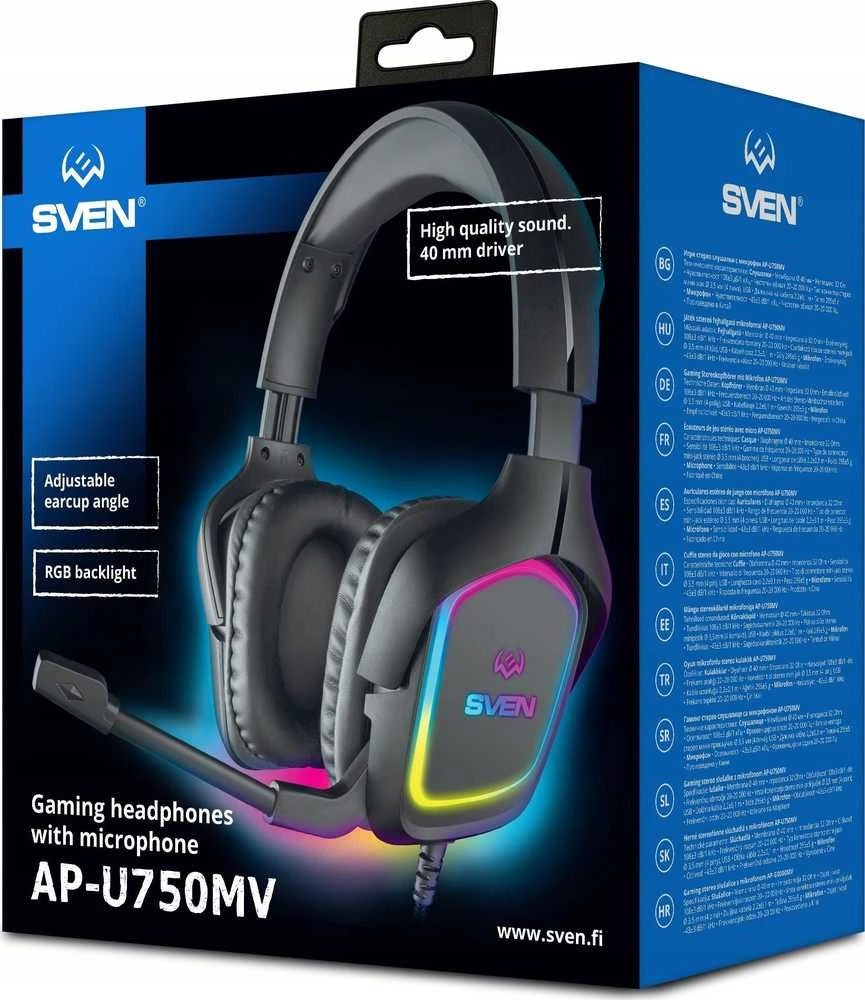 Sven Žaidimų ausinės su mikrofonu AP-U750MV, juodas (USB, RGB)