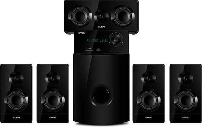 Kompiuterio kolonėlės Speakers SVEN HT-210, juodas (125W, Bluetooth, Optical, Coaxial, FM, USB/SD, Ekranas, RC unit), SV-014124