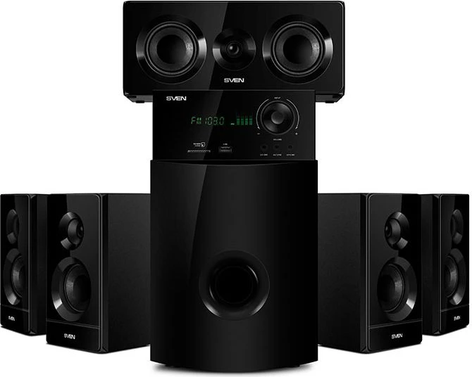 Kompiuterio kolonėlės Speakers SVEN HT-210, juodas (125W, Bluetooth, Optical, Coaxial, FM, USB/SD, Ekranas, RC unit), SV-014124