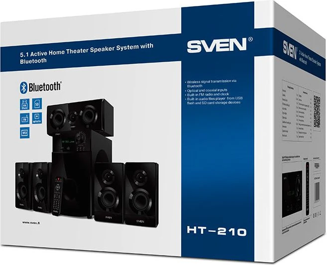 Kompiuterio kolonėlės Speakers SVEN HT-210, juodas (125W, Bluetooth, Optical, Coaxial, FM, USB/SD, Ekranas, RC unit), SV-014124