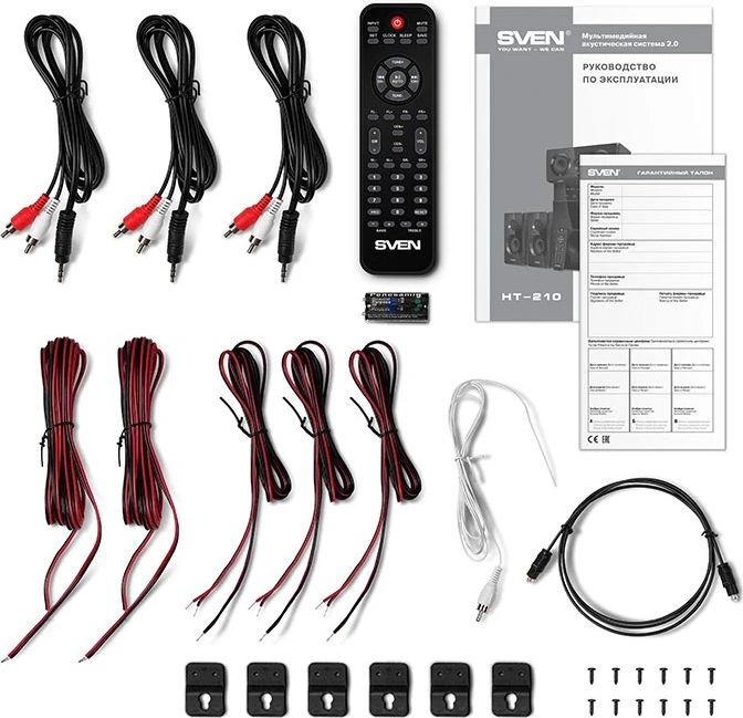 Kompiuterio kolonėlės Speakers SVEN HT-210, juodas (125W, Bluetooth, Optical, Coaxial, FM, USB/SD, Ekranas, RC unit), SV-014124
