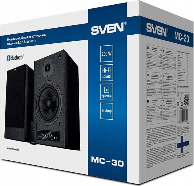 Kompiuterio kolonėlės SVEN MC-30 2x100W; Tembro ir garsumo valdymas priekyje; Skaitmeninis optinis įėjimas; Nuotolinio valdymo pultas; Bluetooth