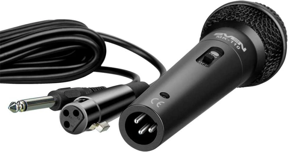 Mikrofonas SVEN MK-110 (laidinis, dinaminis, metalinis, laidas 4,0 m, 6,3 / 3,5 mm lizdas, juodas)