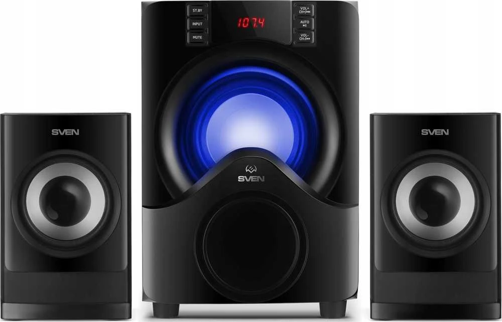 Kompiuterio kolonėlės 2.1 kolonėlės SVEN MS-312, juodas, Bluetooth, FM, USB, Ekranas, RC blokas, galia 20W+2x10W (RMS)