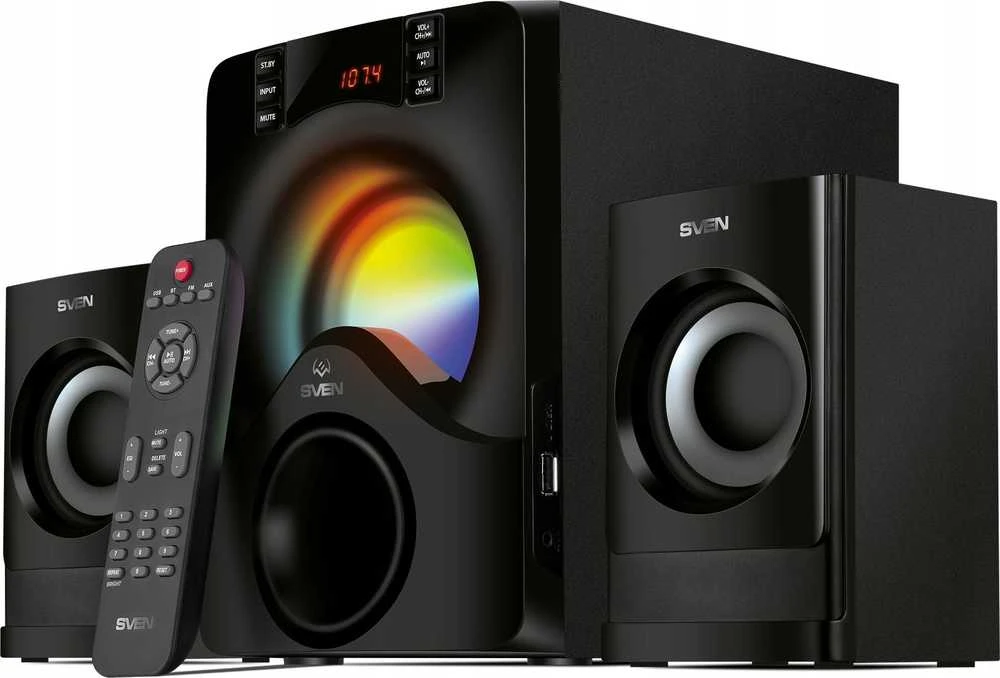 Kompiuterio kolonėlės 2.1 kolonėlės SVEN MS-312, juodas, Bluetooth, FM, USB, Ekranas, RC blokas, galia 20W+2x10W (RMS)