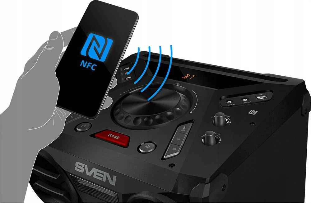 Garsiakalbis SVEN PS-1900, juodas (1000W, TWS, Bluetooth, FM, USB, LED ekranas, kintamoji srovė)