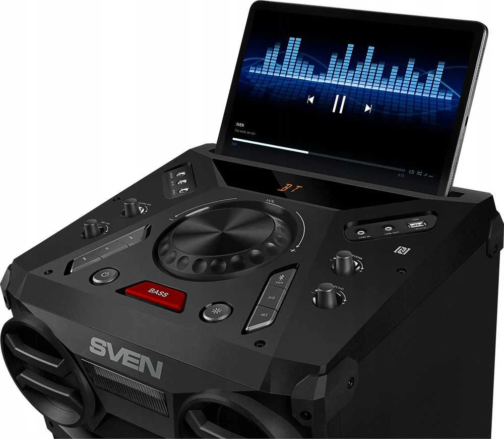 Garsiakalbis SVEN PS-1900, juodas (1000W, TWS, Bluetooth, FM, USB, LED ekranas, kintamoji srovė)