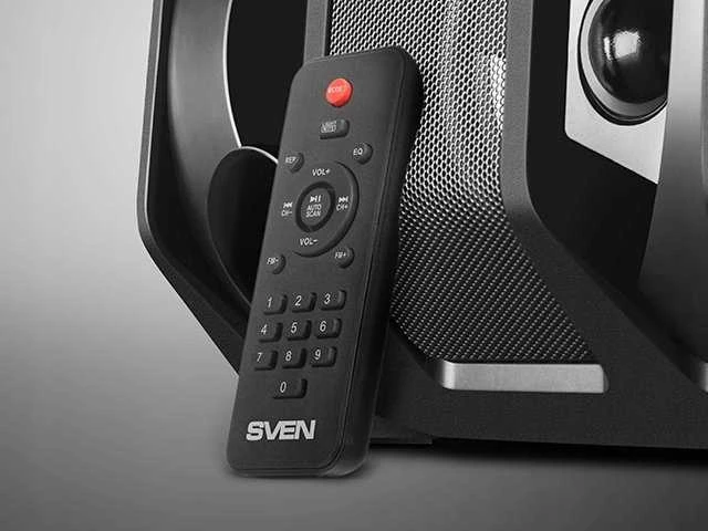 2.0 nešiojama kolonėlė SVEN PS-670, juodas, galia 2x32.5W (RMS), TWS, Bluetooth, FM, USB, Micro SD, LED ekranas, nuotolinio valdymo pultas, ličio baterija