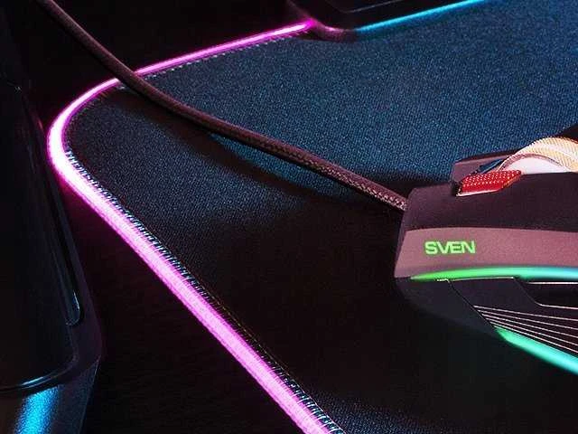 Pelė SVEN RX-G850 iki 6400 DPI; Soft Touch; Metalinis dugnas; Pintas kabelis; Žaidimų programinė įranga; 3 papildomi mygtukai; Apšvietimas; Dukart spustelėkite mygtuką; Dpi jungiklio mygtukas
