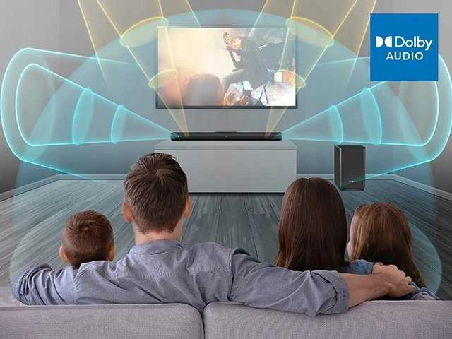 Namų kino sistema Sven garso juosta SB-2200D, juoda (300 W, „DolbyDigital“, „Bluetooth“, HDMI, nuotolinio valdymo pultas, optinis, USB, ekranas, belaidis žemųjų dažnių garsiakalbis)