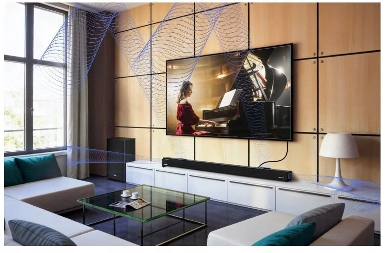 Sven SVEN SB-2700DA garsiakalbis – garso juosta (450 W, „Dolby Atmos“, „Bluetooth“, HDMI, nuotolinio valdymo pultas, optinė įvestis, USB, ekranas, belaidis žemųjų dažnių garsiakalbis)