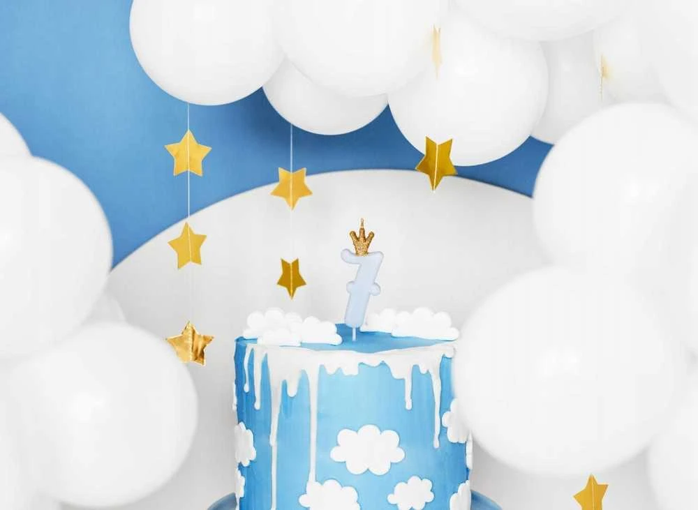 PartyDeco Žvakutė Skaičius su karūna, žydra 9,5cm, Skaičius: 7