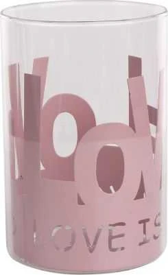STIKLINIS ŽVAKĖS STOVAS RAUSVAME METALINIU DANTELIU 10X10X15 CM -LOVE