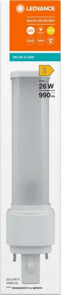Osram 9W LED lemputė DULUX, G24d-3, baltos matinės sp., 3000K