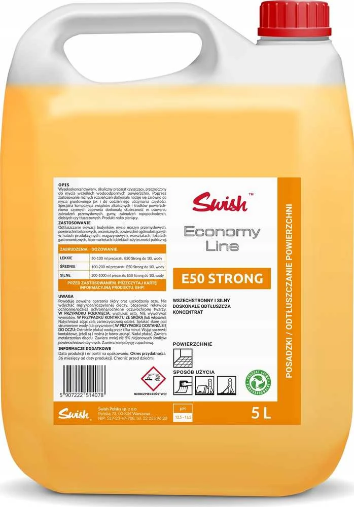 Swish SWISH E50 STRONG - Koncentruota valymo priemonė paviršiams plauti ir nuriebalinti, 5 l