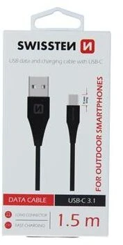 Kabelis USB Swissten 71504403 USB 3.2 Gen 1 (3.1 Gen 1) USB A USB C 1,5 m Juodas
