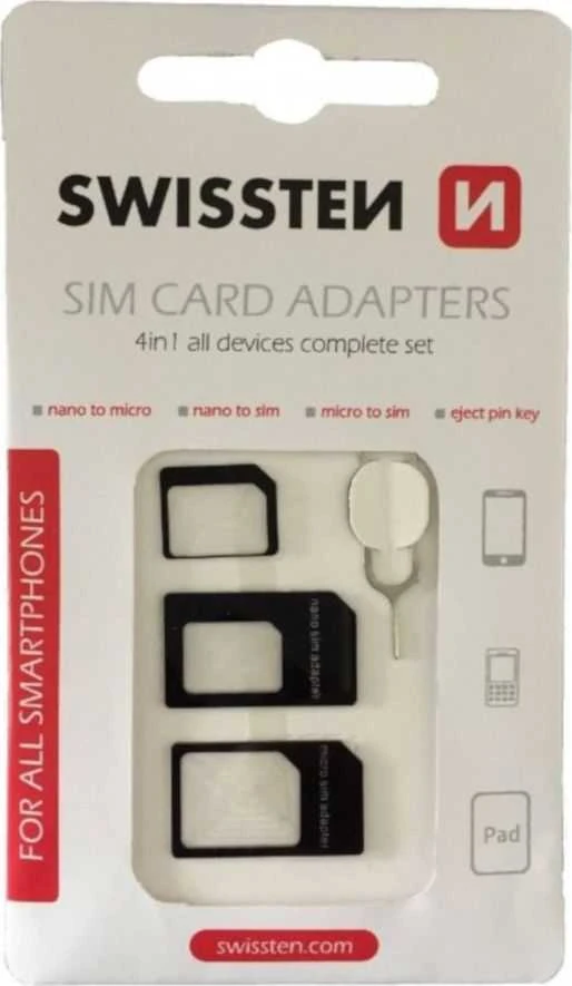 Swissten SIM kortelių adapterių rinkinys su rakteliu