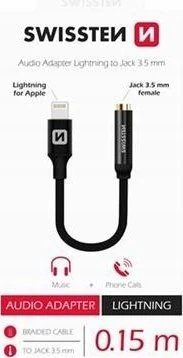 Swissten Audio adapter textile Lightning /jack 0,15 m juodas