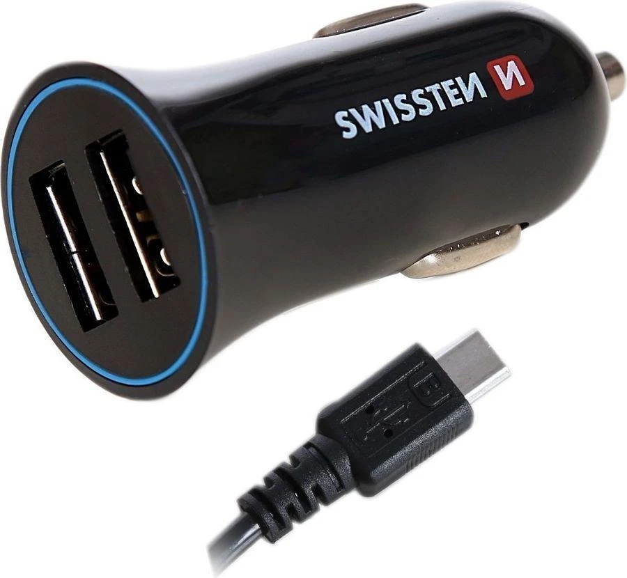 Automobilių įkroviklis 2.4a 2x USB + USB-C Swissten Cable