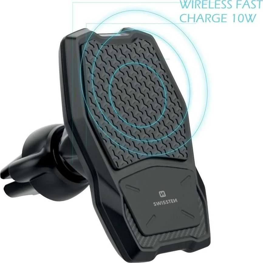 Swissten WM1-AV3 oro ventiliacinis automobilio laikiklis su belaidžiu įkrovimu + 1,2 m mikro USB laidu
