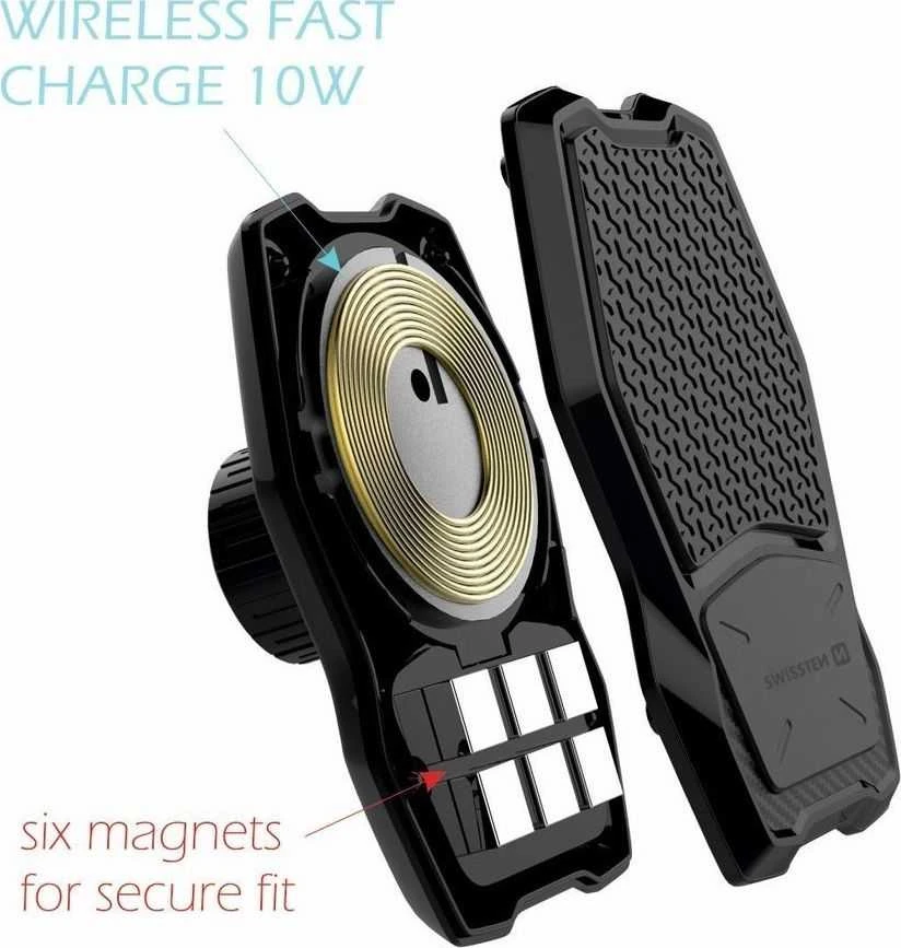 Swissten WM1-AV3 oro ventiliacinis automobilio laikiklis su belaidžiu įkrovimu + 1,2 m mikro USB laidu