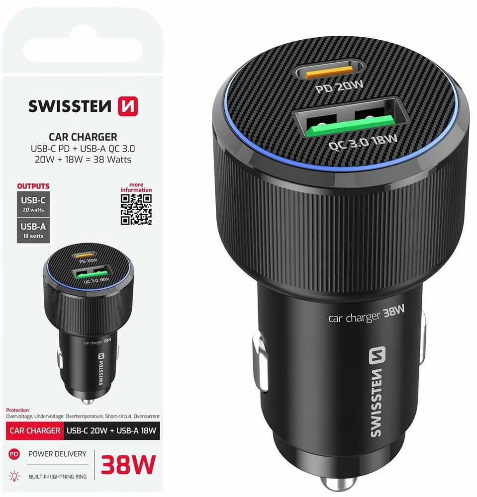 Įkroviklis Swissten Swissten Car Charger USB-C PD / USB 38W