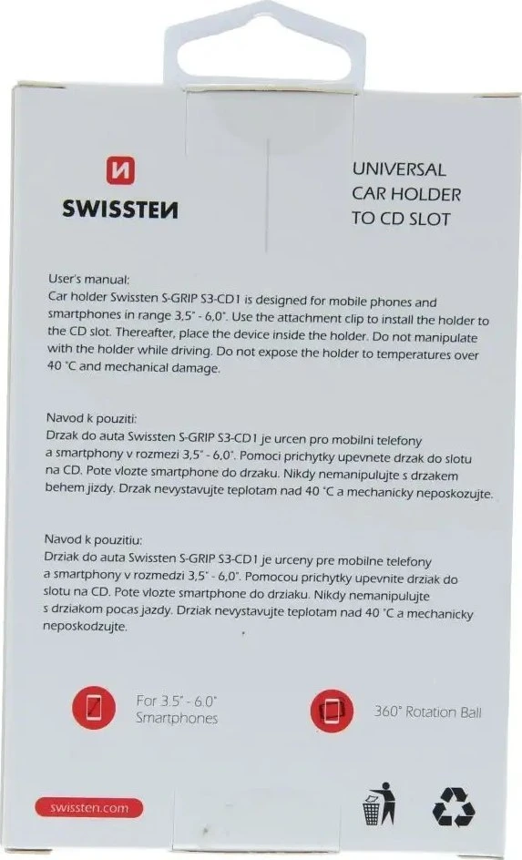 Swissten S-Grip S3-CD1 universalus automobilinis, Juodos spalvos
