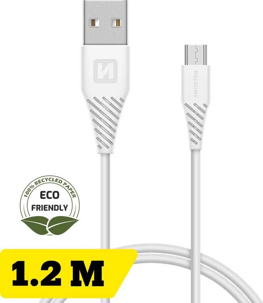 SWISSTEN duomenų kabelis USB - MICRO USB 1,2 m baltas (ECO PAKUOTĖ)