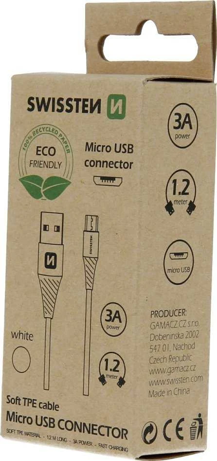 SWISSTEN duomenų kabelis USB - MICRO USB 1,2 m baltas (ECO PAKUOTĖ)