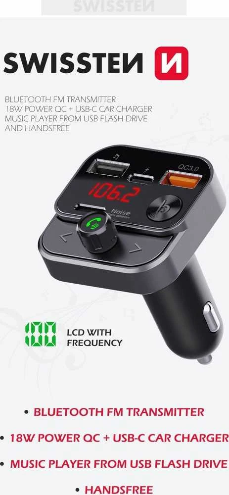 Transmiter FM Swissten FM Transmitter 2xUSB-A / USB-C / 30W