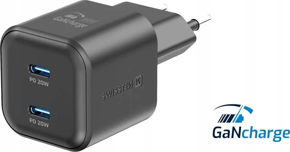 Swissten GaN PD 2x USB-C kelioninis įkroviklis 20W